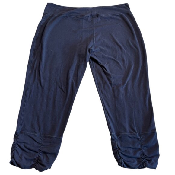 Soft Surroundings Navy Capri Leggings XL Stretch Ruched Hem Cotton Blend - Picture 1 of 6